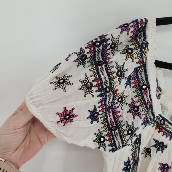 Free People Womens medium Aurura Embroidered cropped boho bubble silhouette top - Picture 2 of 11